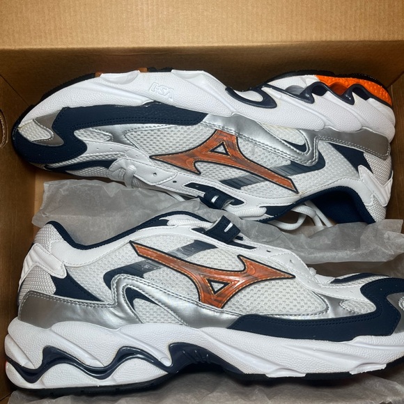 Mizuno Men's White, Silver, and Orange Sneakers - Picture 1 of 10